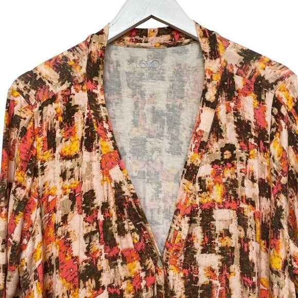 LOGO Lori Goldstein Cardigan Plus Size 1X Tunic Top V-neck Boho Orange Print Ray - Picture 2 of 7